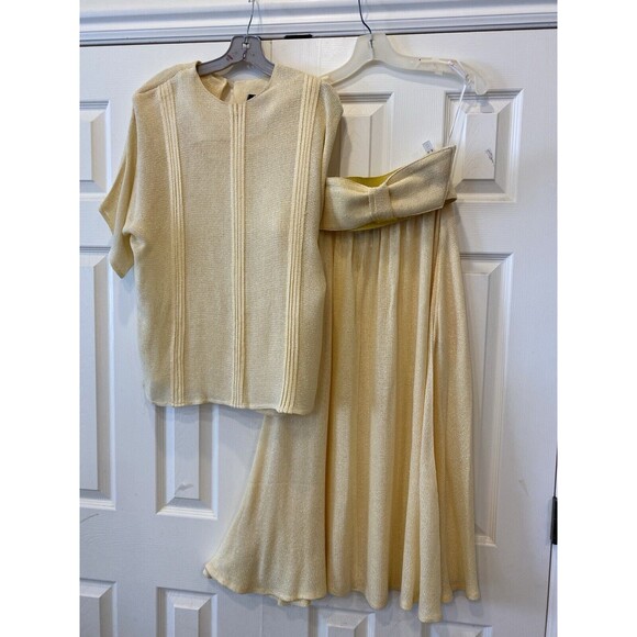 Vtg SYBIL 3pc Skirt/Blouse/Belt Cotton Mesh Elastic SelfBelt Full Midi Sz 8 USA - Picture 3 of 12